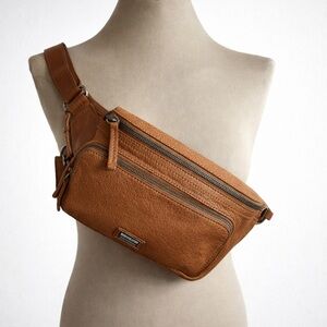 SPIKES & SPARROW Leather Belt Bag With Front Zip Pocket Camel Brown